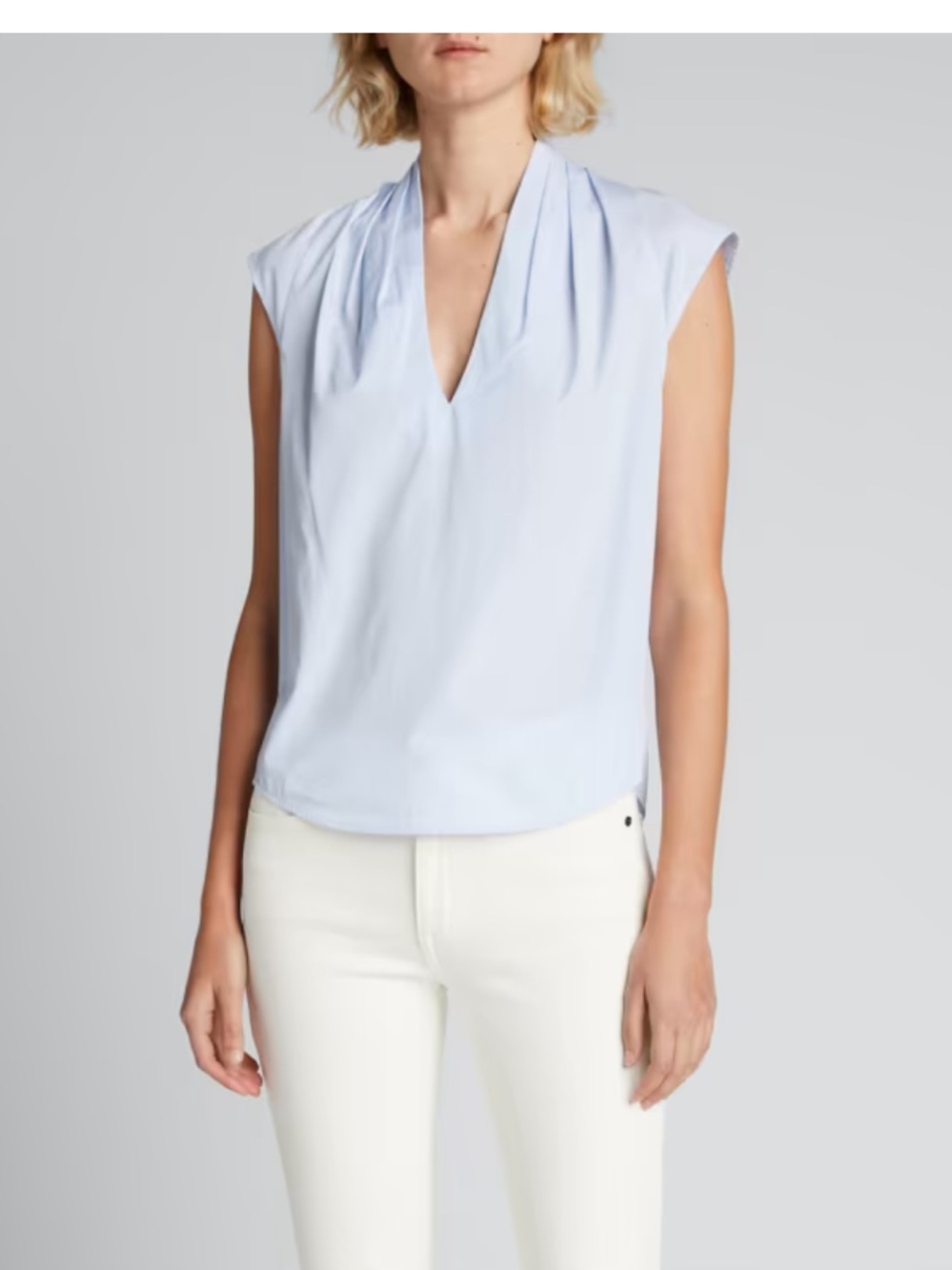 FRAME WMNS LINDSAY CAP SLEEVE V-NECK COTTON BLUE BLOUSE TOP SIZE XS/TP